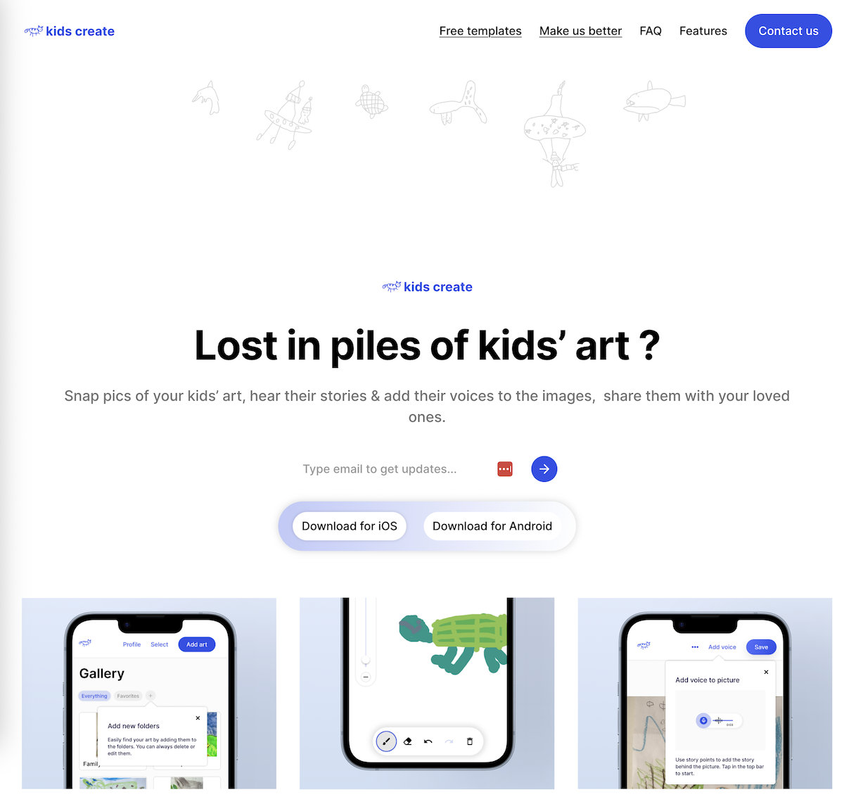 KidsCreateApp landing page designed in Figma