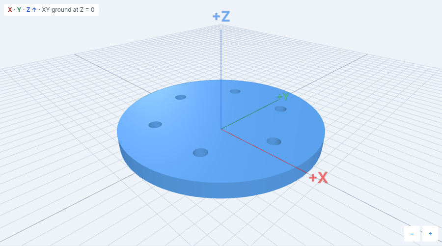Circular plate with six evenly spaced through-holes on a bolt circle
